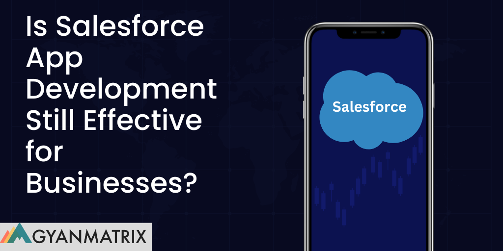 ext graphic asking the question, 'Is Salesforce still the gold standard for app development in 2023?' indicating a discussion on the effectiveness and relevance of Salesforce as a leading app development platform.